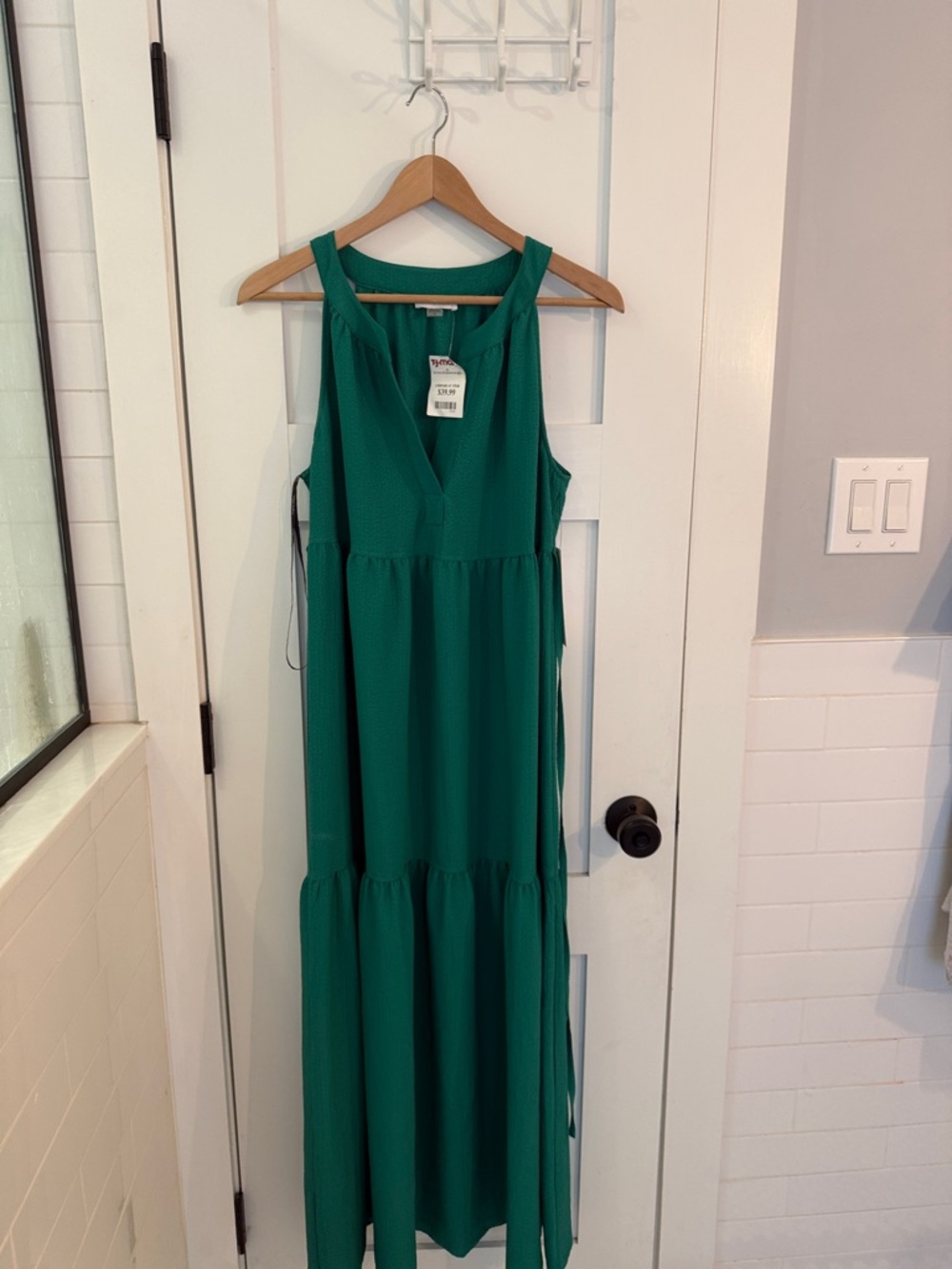 Calvin Klein Emerald Green Sleeveless Tiered Maxi Dress